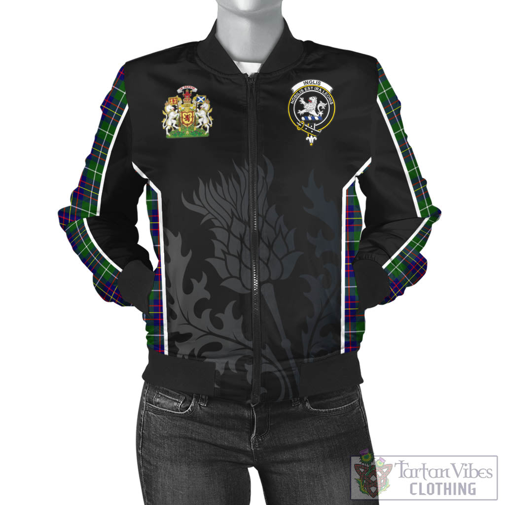 Tartan Vibes Clothing Inglis Modern Tartan Bomber Jacket with Family Crest and Scottish Thistle Vibes Sport Style