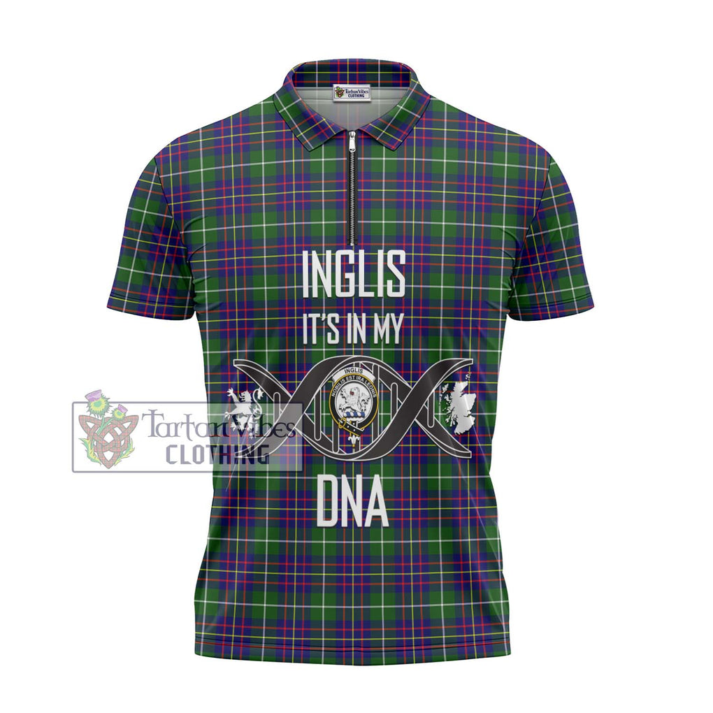 Inglis Tartan Zipper Polo Shirt with Family Crest DNA In Me Style - Tartanvibesclothing Shop