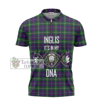 Inglis Tartan Zipper Polo Shirt with Family Crest DNA In Me Style