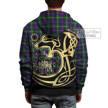 Inglis Tartan Hoodie with Family Crest Celtic Wolf Style