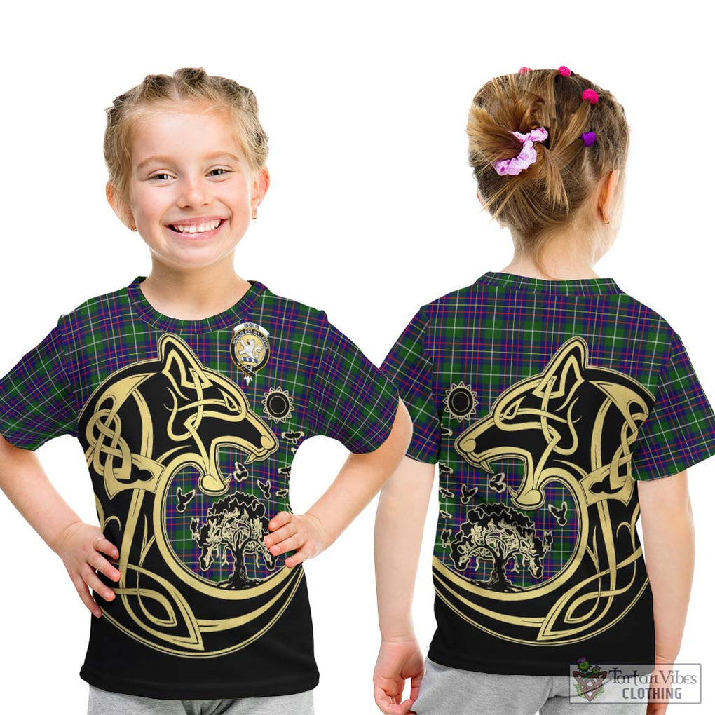 Inglis Tartan Kid T-Shirt with Family Crest Celtic Wolf Style - Tartan Vibes Clothing