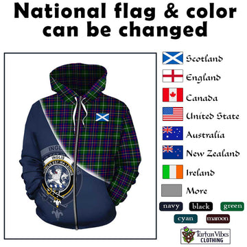 Inglis Tartan Hoodie with Personalised National Flag and Family Crest Half Style