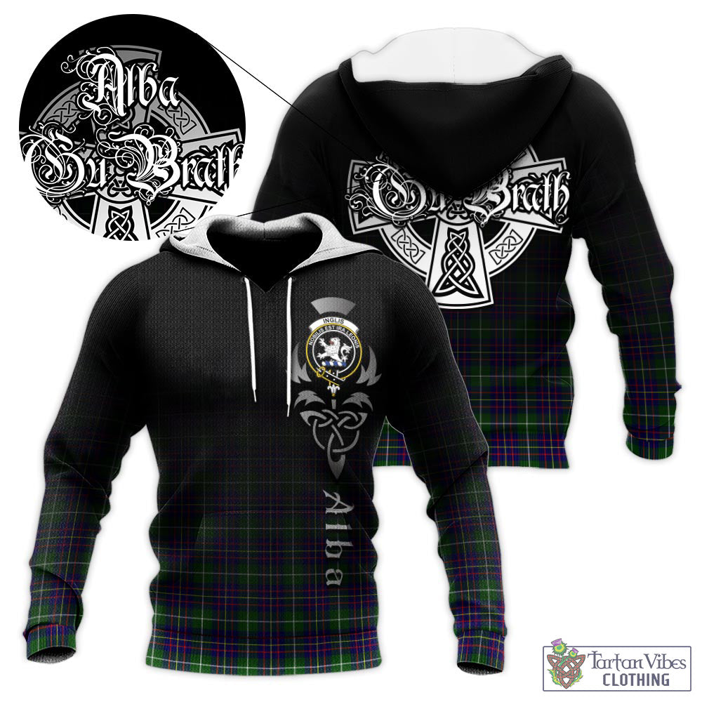 Tartan Vibes Clothing Inglis Modern Tartan Knitted Hoodie Featuring Alba Gu Brath Family Crest Celtic Inspired