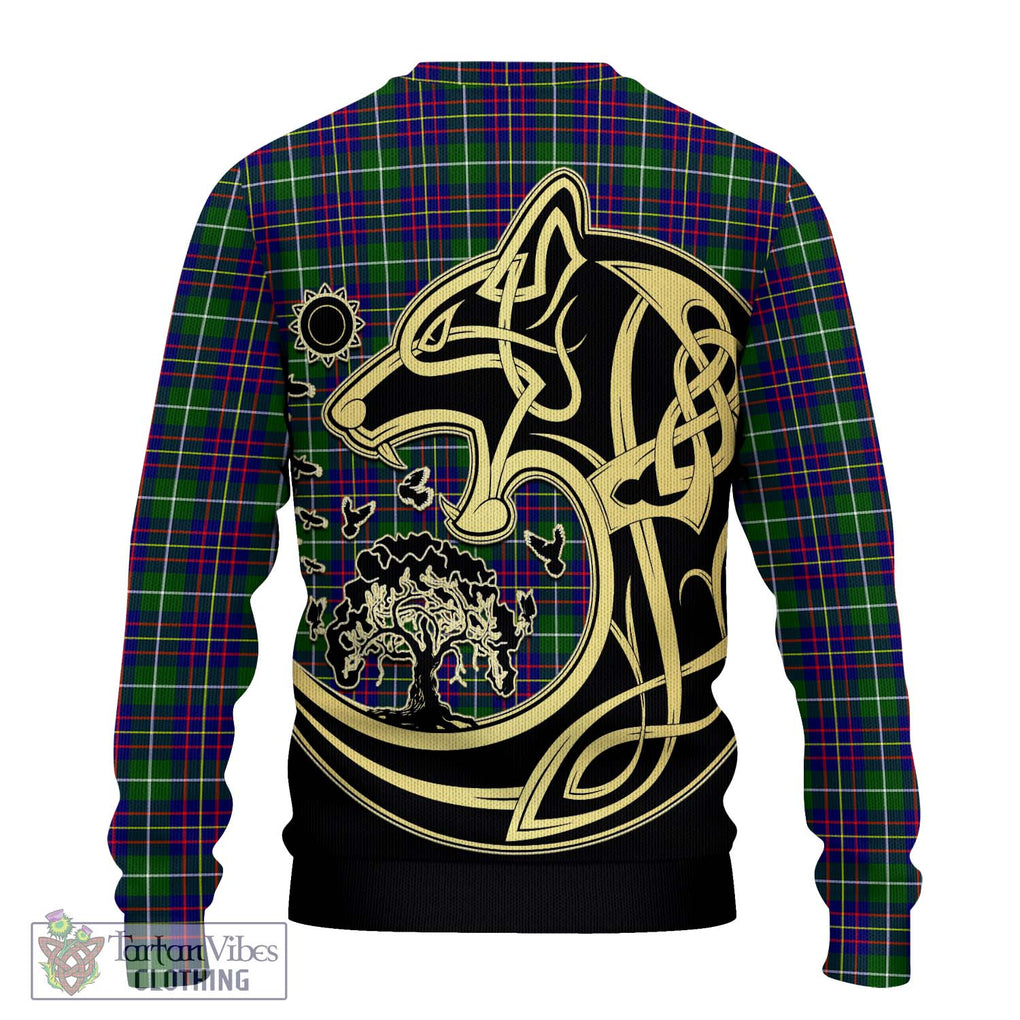 Inglis Tartan Knitted Sweater with Family Crest Celtic Wolf Style - Tartan Vibes Clothing