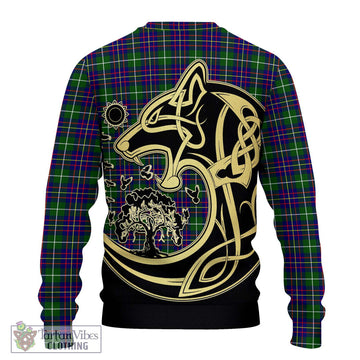 Inglis Tartan Ugly Sweater with Family Crest Celtic Wolf Style