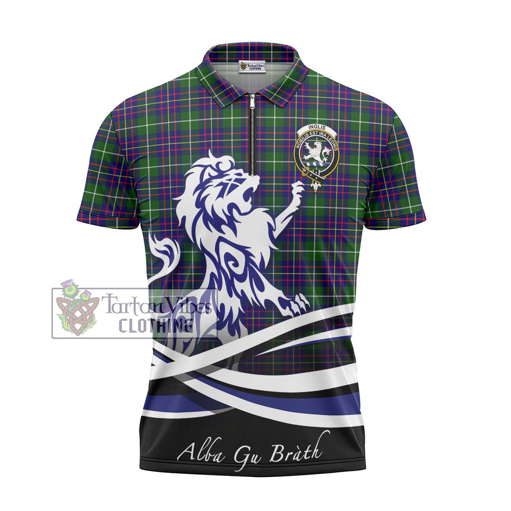 Inglis Tartan Zipper Polo Shirt with Alba Gu Brath Regal Lion Emblem - Tartanvibesclothing Shop