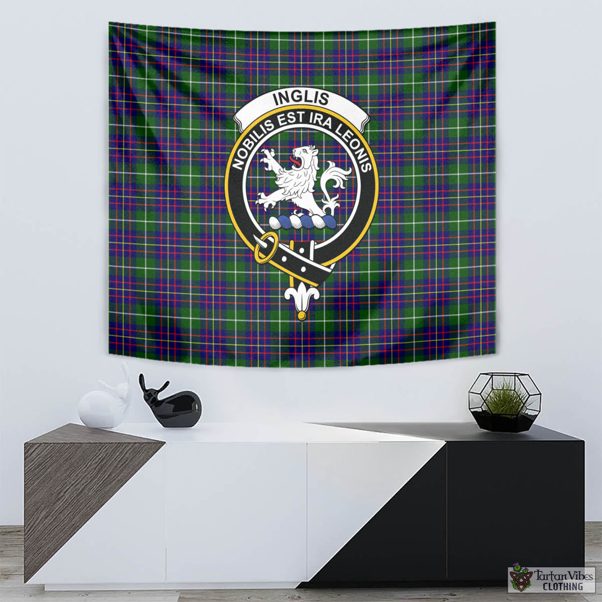 Tartan Vibes Clothing Inglis Modern Tartan Tapestry Wall Hanging and Home Decor for Room with Family Crest