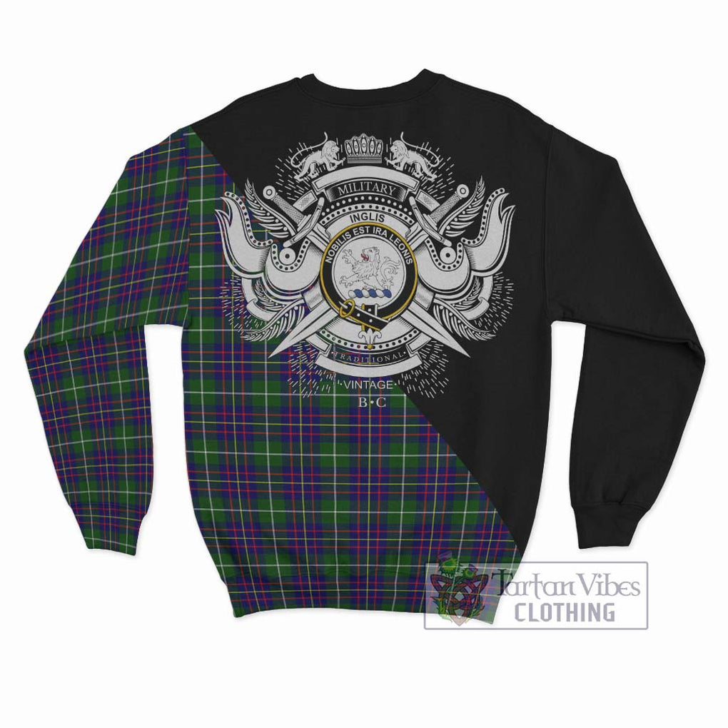 Inglis Tartan Sweatshirt with Family Crest and Military Logo Style - Tartanvibesclothing Shop