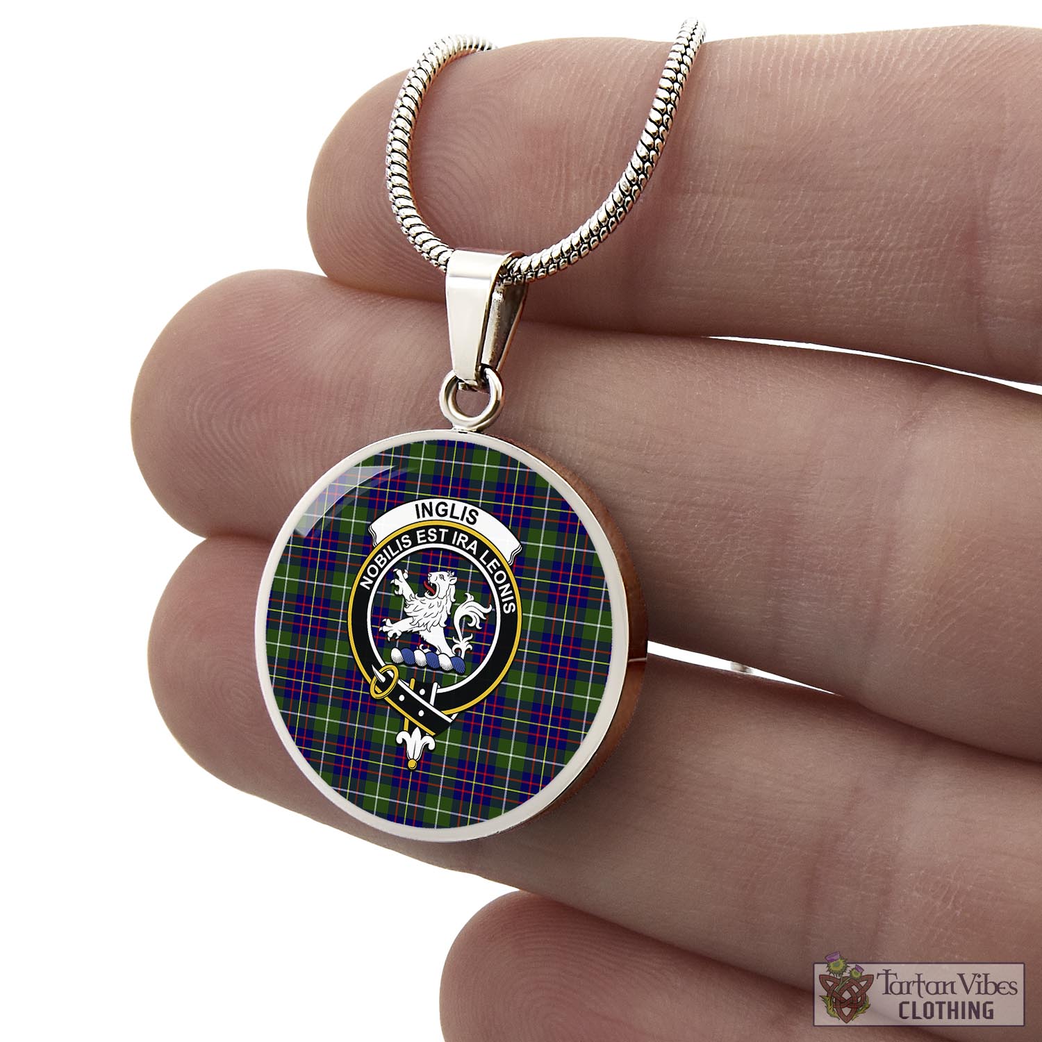 Tartan Vibes Clothing Inglis Modern Tartan Circle Necklace with Family Crest