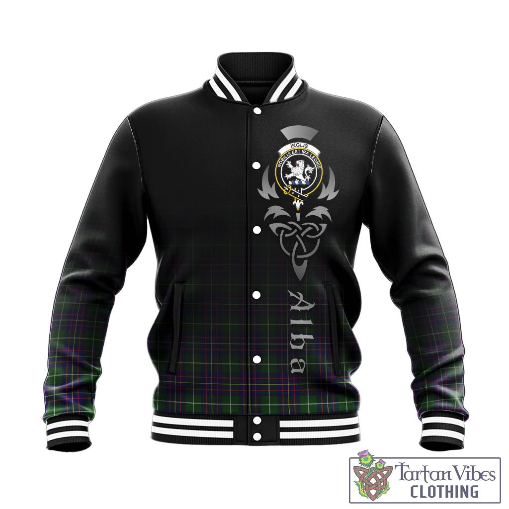 Tartan Vibes Clothing Inglis Modern Tartan Baseball Jacket Featuring Alba Gu Brath Family Crest Celtic Inspired