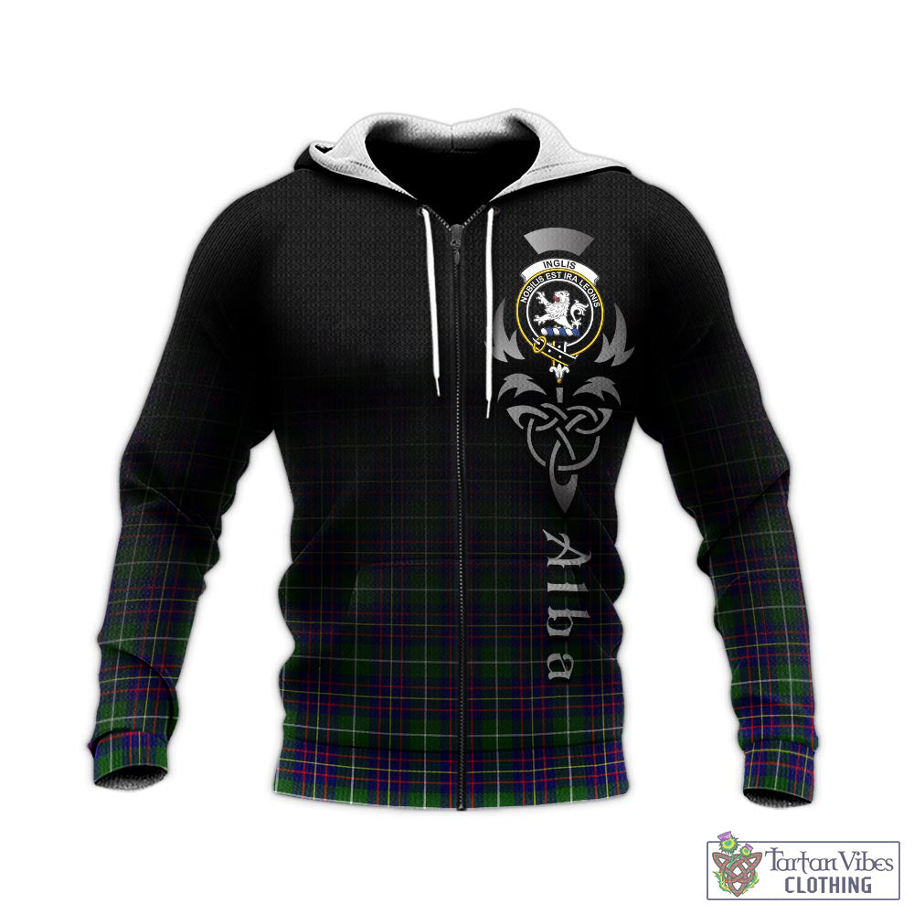 Tartan Vibes Clothing Inglis Modern Tartan Knitted Hoodie Featuring Alba Gu Brath Family Crest Celtic Inspired