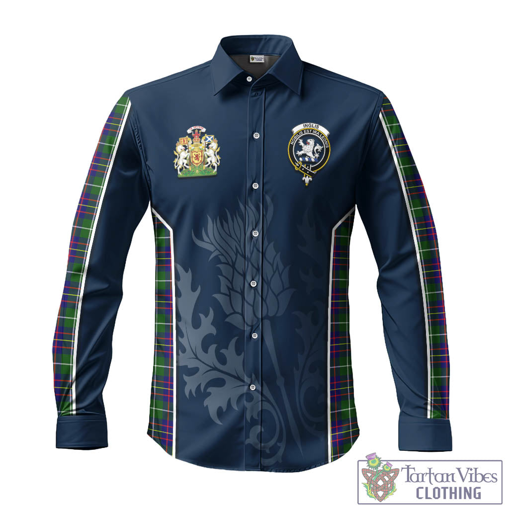 Tartan Vibes Clothing Inglis Modern Tartan Long Sleeve Button Up Shirt with Family Crest and Scottish Thistle Vibes Sport Style