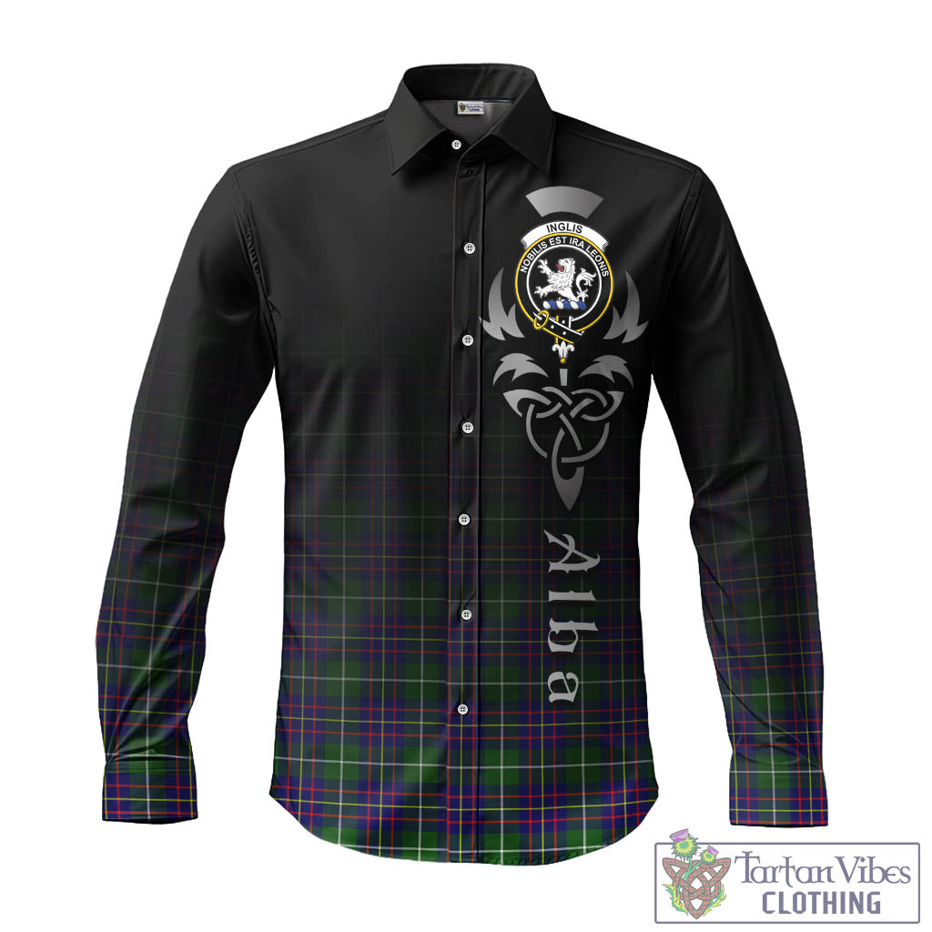 Tartan Vibes Clothing Inglis Modern Tartan Long Sleeve Button Up Featuring Alba Gu Brath Family Crest Celtic Inspired