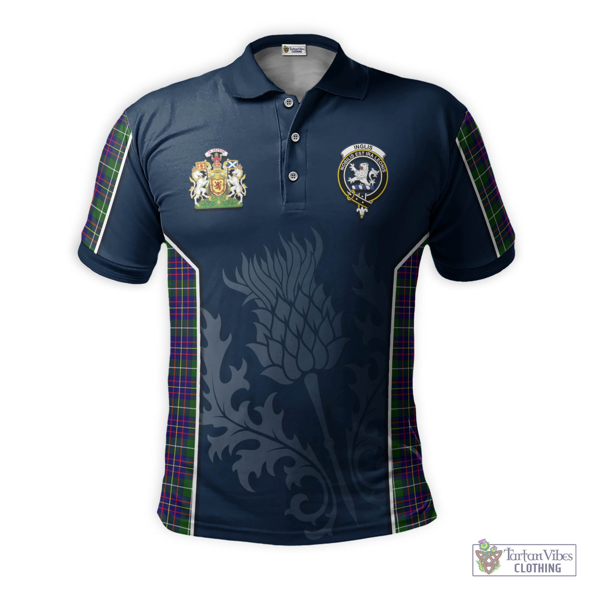 Tartan Vibes Clothing Inglis Modern Tartan Men's Polo Shirt with Family Crest and Scottish Thistle Vibes Sport Style