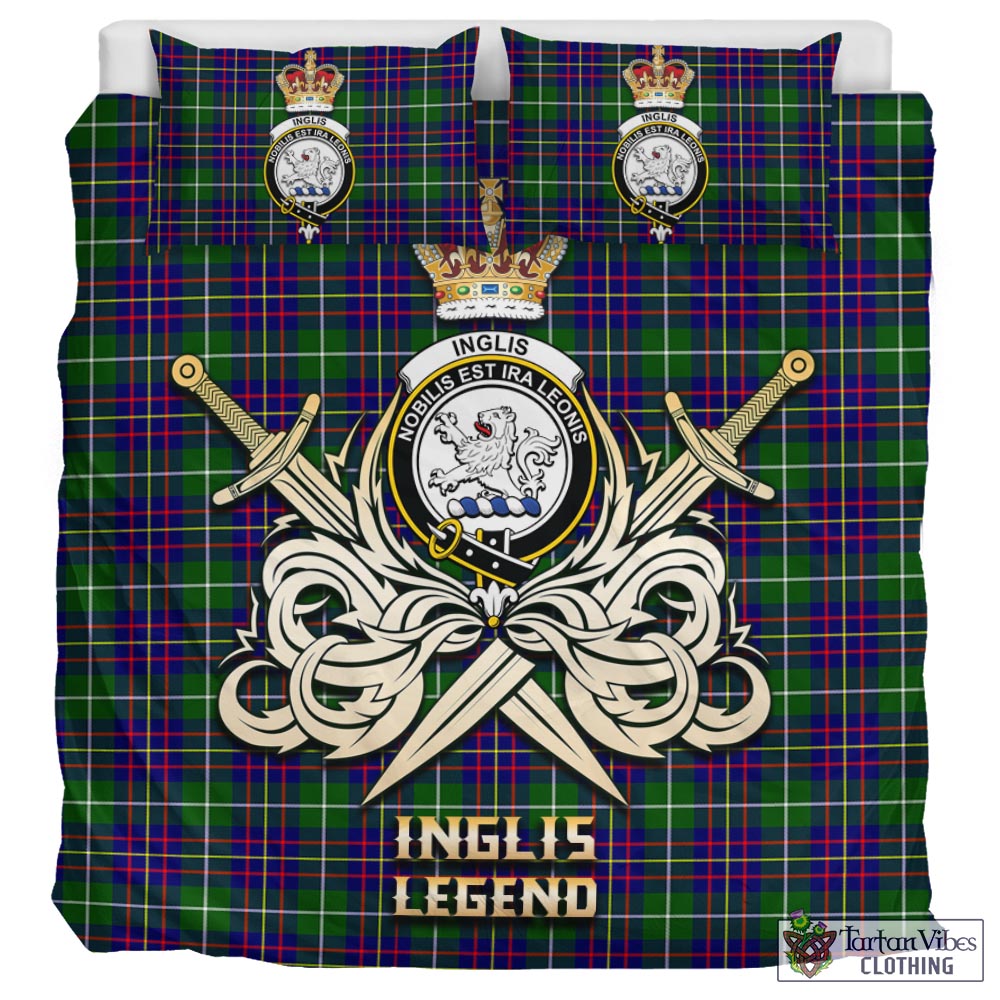 Tartan Vibes Clothing Inglis Modern Tartan Bedding Set with Clan Crest and the Golden Sword of Courageous Legacy