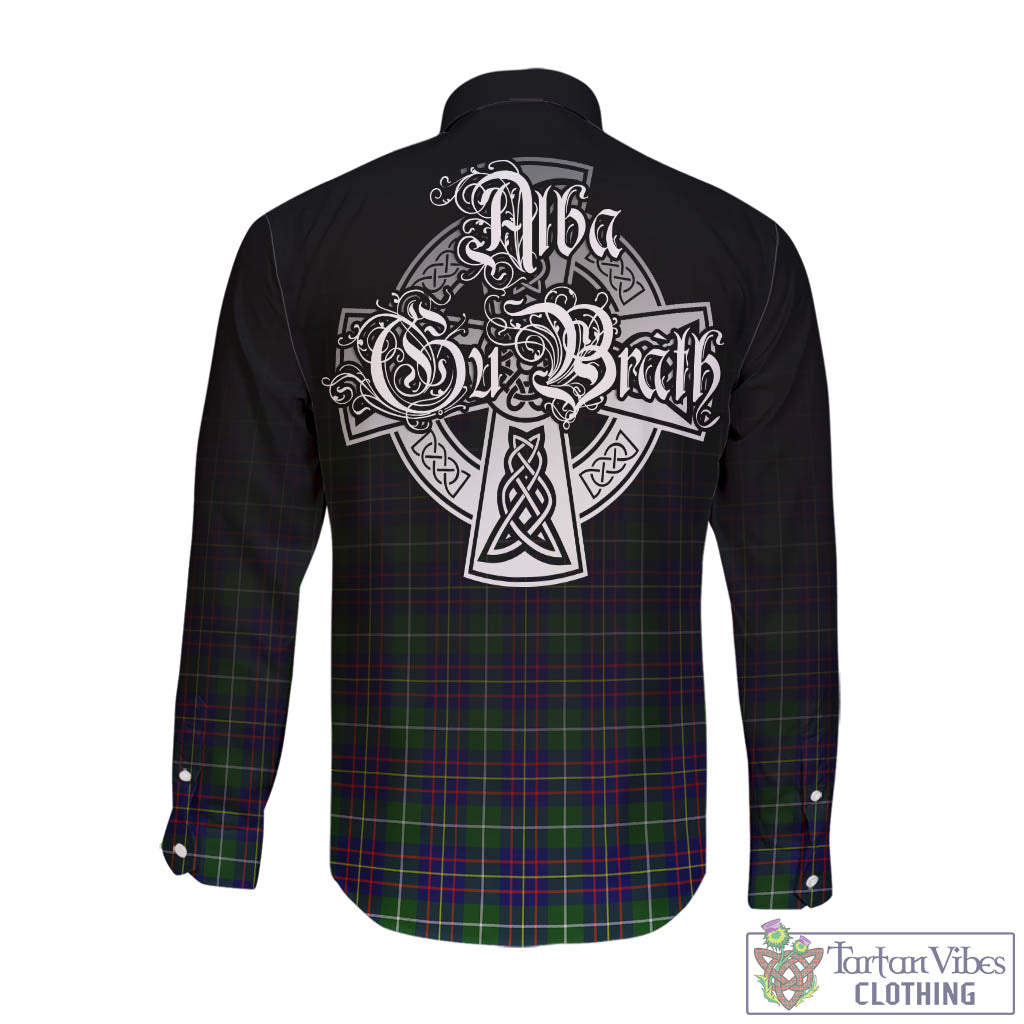 Tartan Vibes Clothing Inglis Modern Tartan Long Sleeve Button Up Featuring Alba Gu Brath Family Crest Celtic Inspired