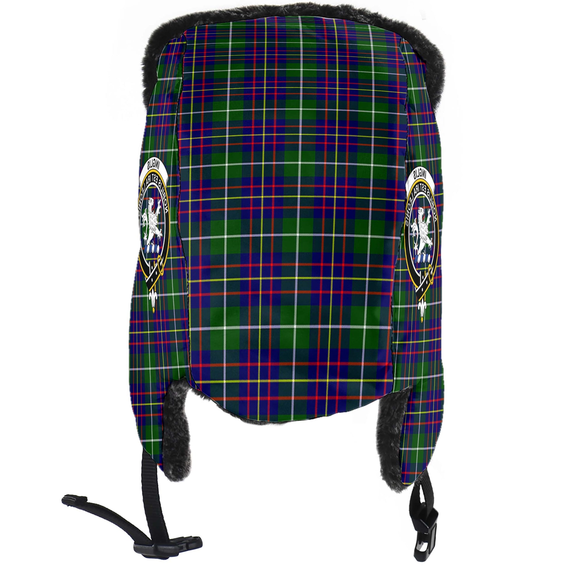 Inglis Modern Tartan Winter Trapper Hat with Family Crest - Tartanvibesclothing