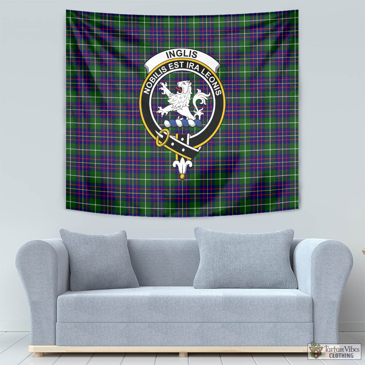 Tartan Vibes Clothing Inglis Modern Tartan Tapestry Wall Hanging and Home Decor for Room with Family Crest