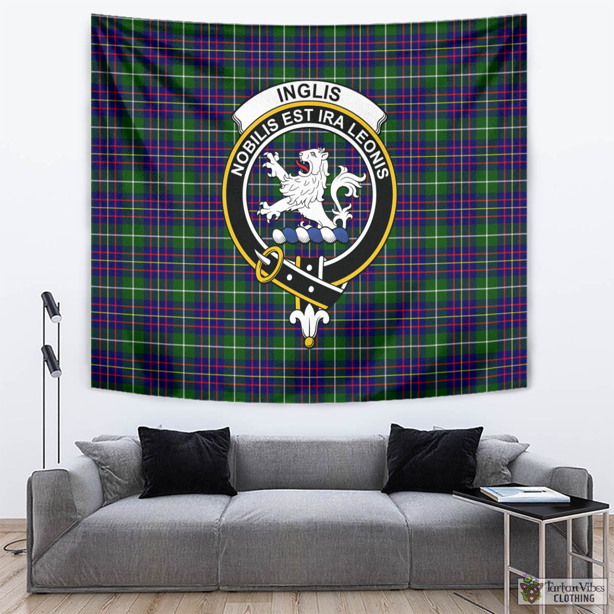 Tartan Vibes Clothing Inglis Modern Tartan Tapestry Wall Hanging and Home Decor for Room with Family Crest