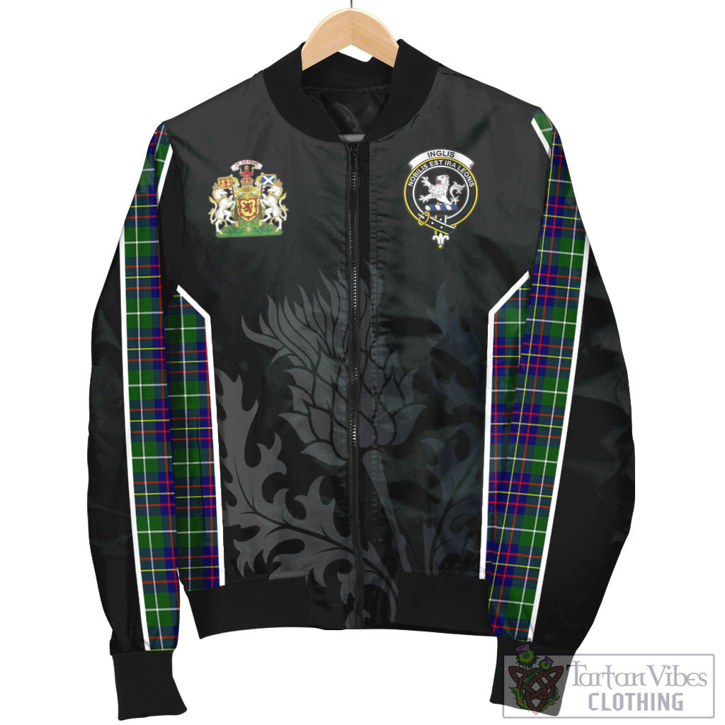 Tartan Vibes Clothing Inglis Modern Tartan Bomber Jacket with Family Crest and Scottish Thistle Vibes Sport Style