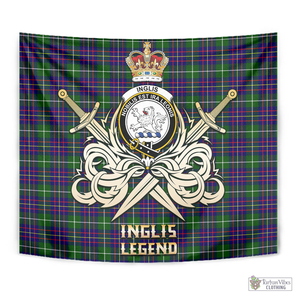 Tartan Vibes Clothing Inglis Modern Tartan Tapestry with Clan Crest and the Golden Sword of Courageous Legacy