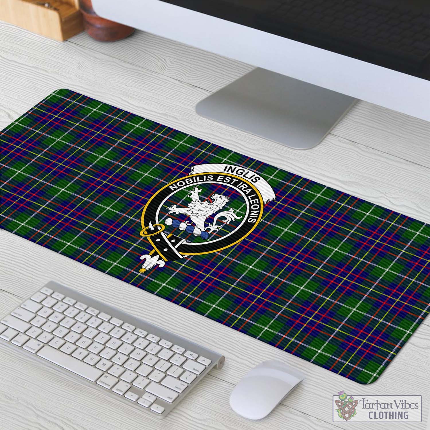 Tartan Vibes Clothing Inglis Modern Tartan Mouse Pad with Family Crest