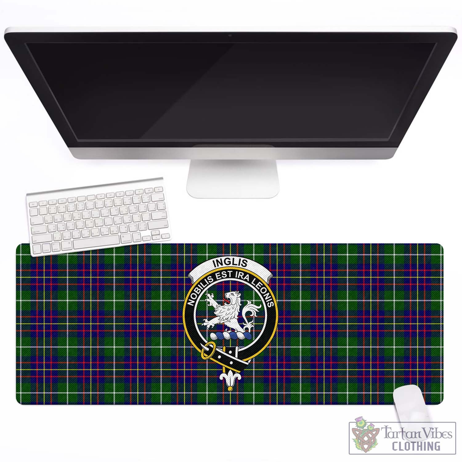 Tartan Vibes Clothing Inglis Modern Tartan Mouse Pad with Family Crest