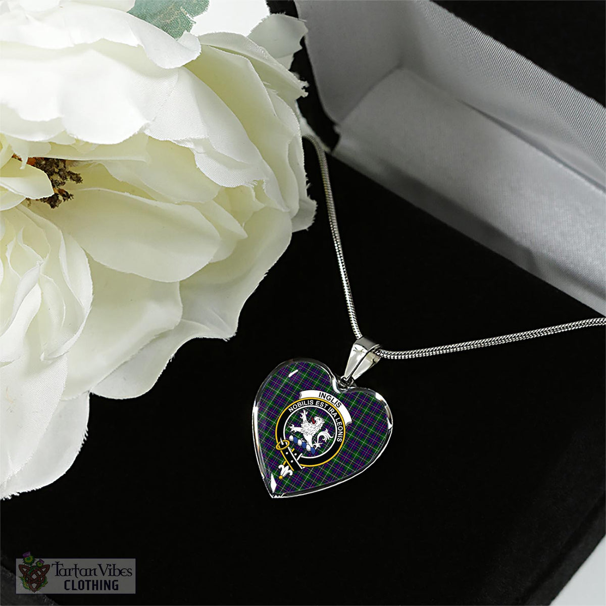 Inglis Tartan Heart Necklace with Family Crest - Tartan Vibes Clothing