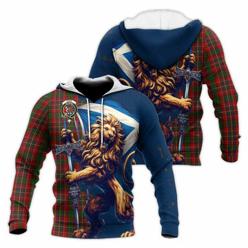 Innes Tartan Family Crest Knitted Hoodie with Scottish Majestic Lion