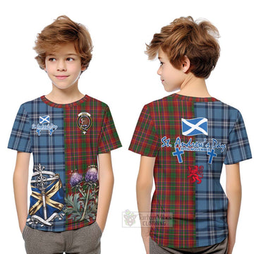 Innes Tartan Kid T-Shirt Happy St. Andrew's Day Half Tartan Style