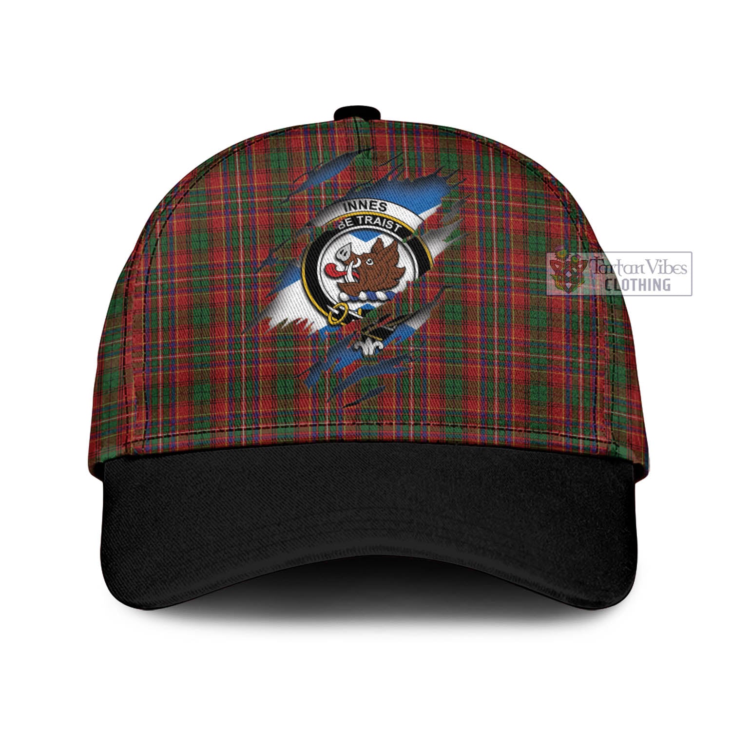 Tartan Vibes Clothing Innes Tartan Classic Cap with Family Crest In Me Style