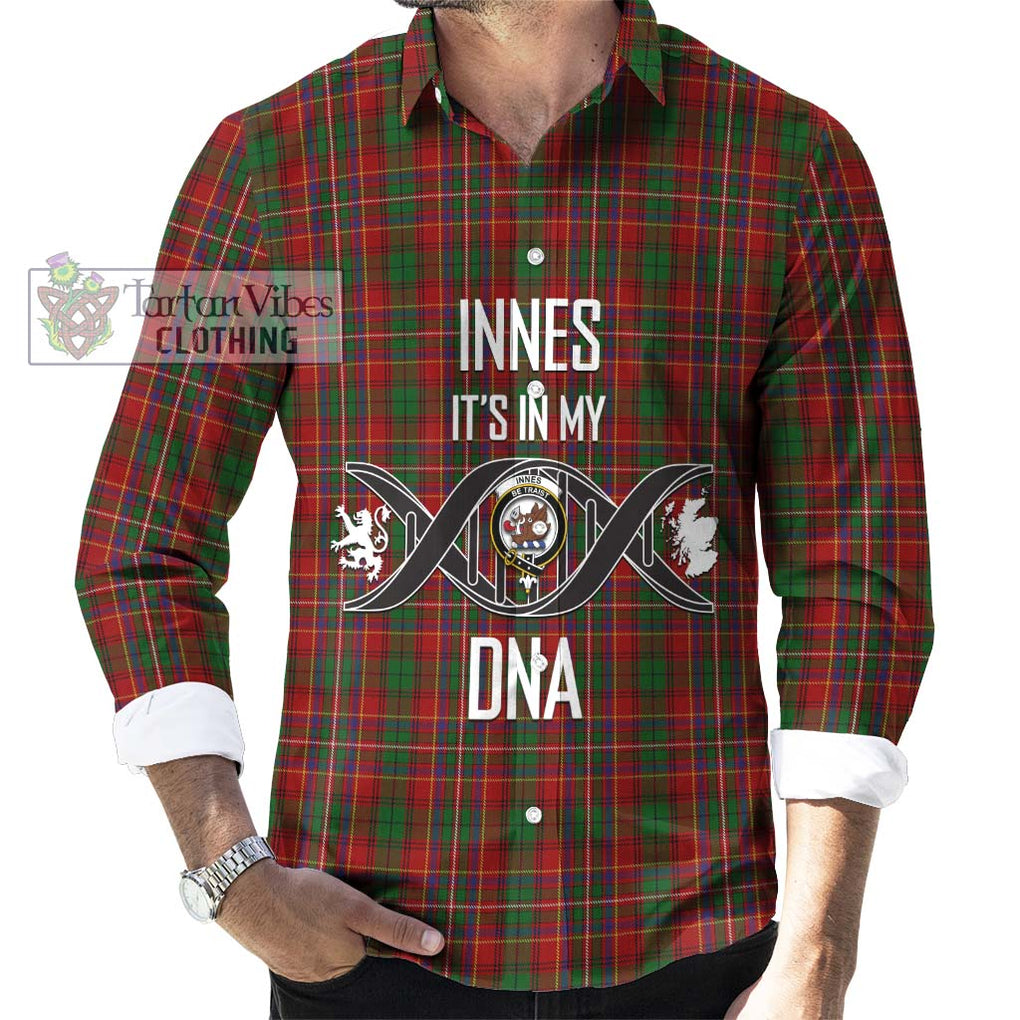 Innes Tartan Long Sleeve Button Shirt with Family Crest DNA In Me Style Men's Shirt S - Tartanvibesclothing Shop