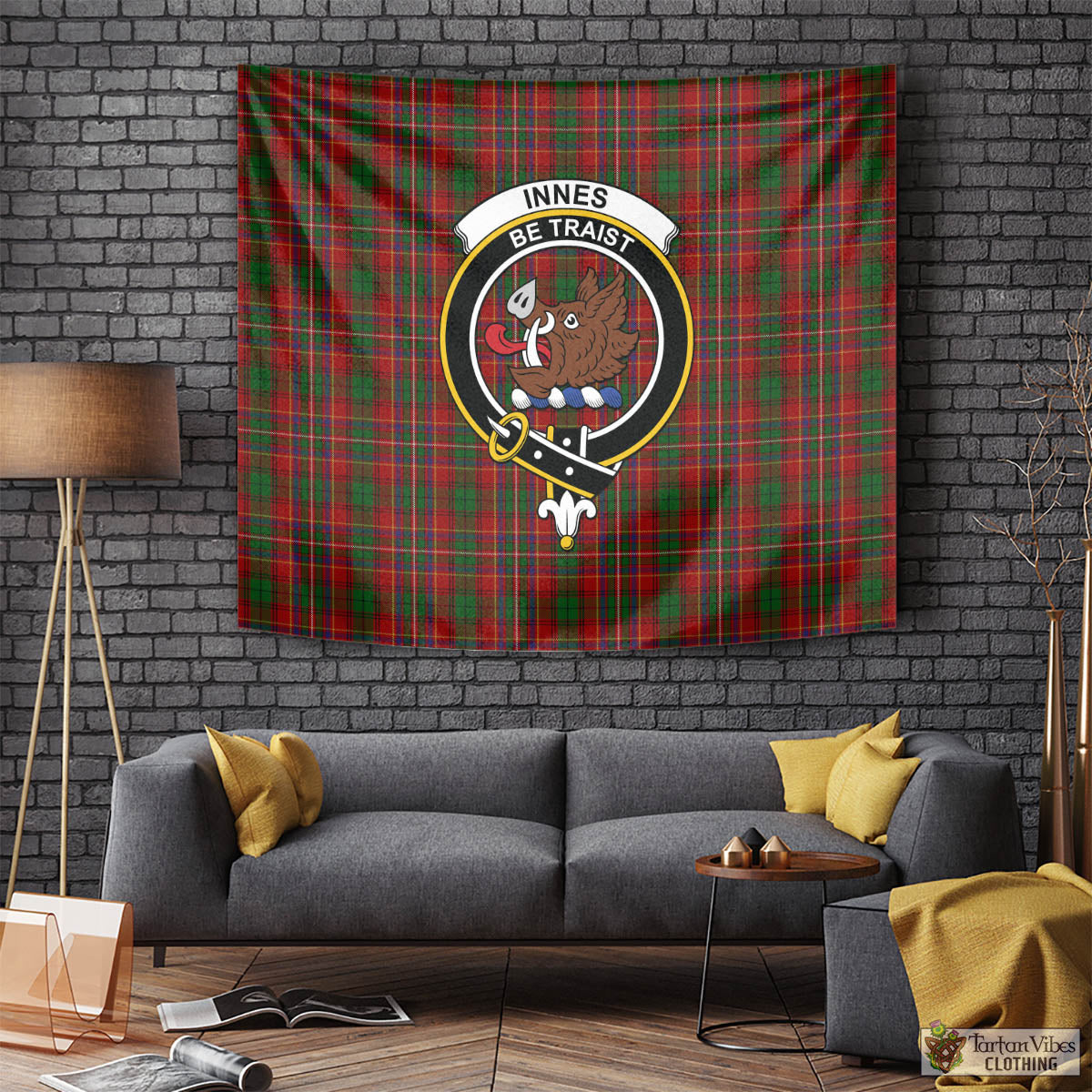 Tartan Vibes Clothing Innes Tartan Tapestry Wall Hanging and Home Decor for Room with Family Crest