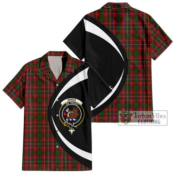 Innes Tartan Short Sleeve Button Up with Family Crest Circle Style