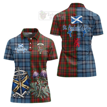 Innes Tartan Women's Polo Shirt Happy St. Andrew's Day Half Tartan Style