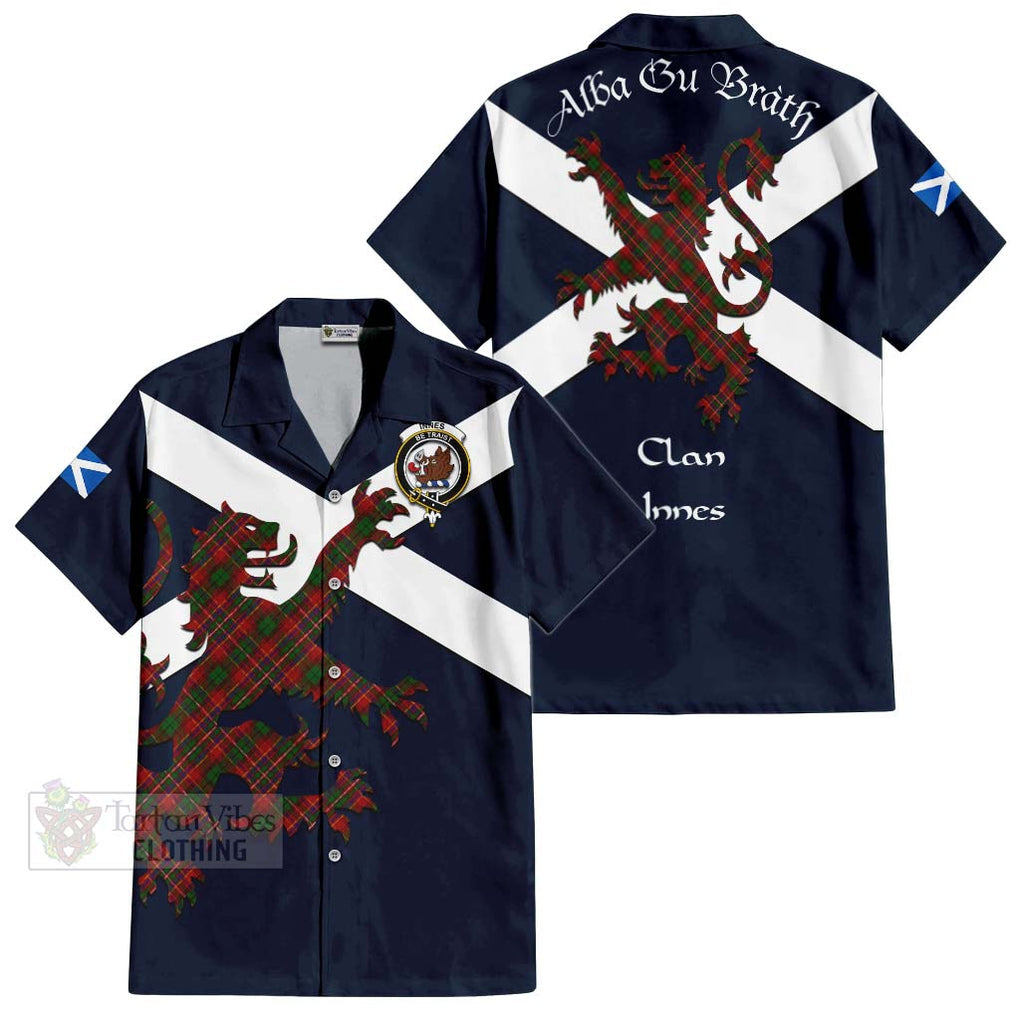 Tartan Vibes Clothing Innes Tartan Lion Rampant Short Sleeve Button Shirt – Proudly Display Your Heritage with Alba Gu Brath and Clan Name