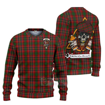 Innes Tartan Ugly Sweater with Family Crest and Bearded Skull Holding Bottles of Whiskey