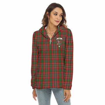 Innes Tartan Crest Women's Borg  Half Zip Fleece Hoodie