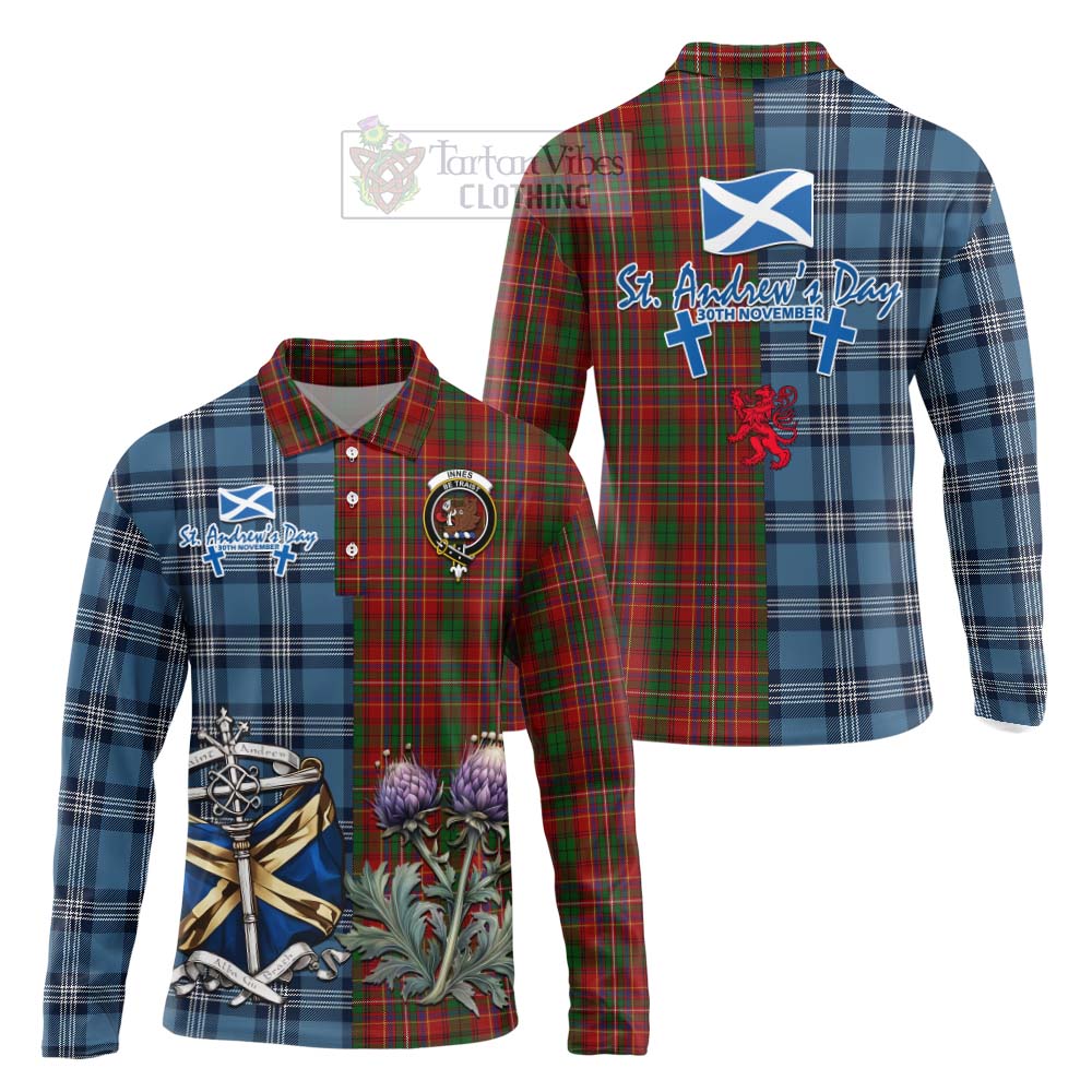 Tartan Vibes Clothing Innes Tartan Long Sleeve Polo Shirt Happy St. Andrew's Day Half Tartan Style