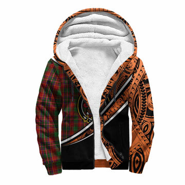 Innes Crest Tartan Sherpa Hoodie with Polynesian Vibes Style - Orange Version