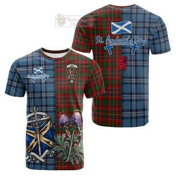 Innes Tartan Cotton T-shirt Happy St. Andrew's Day Half Tartan Style