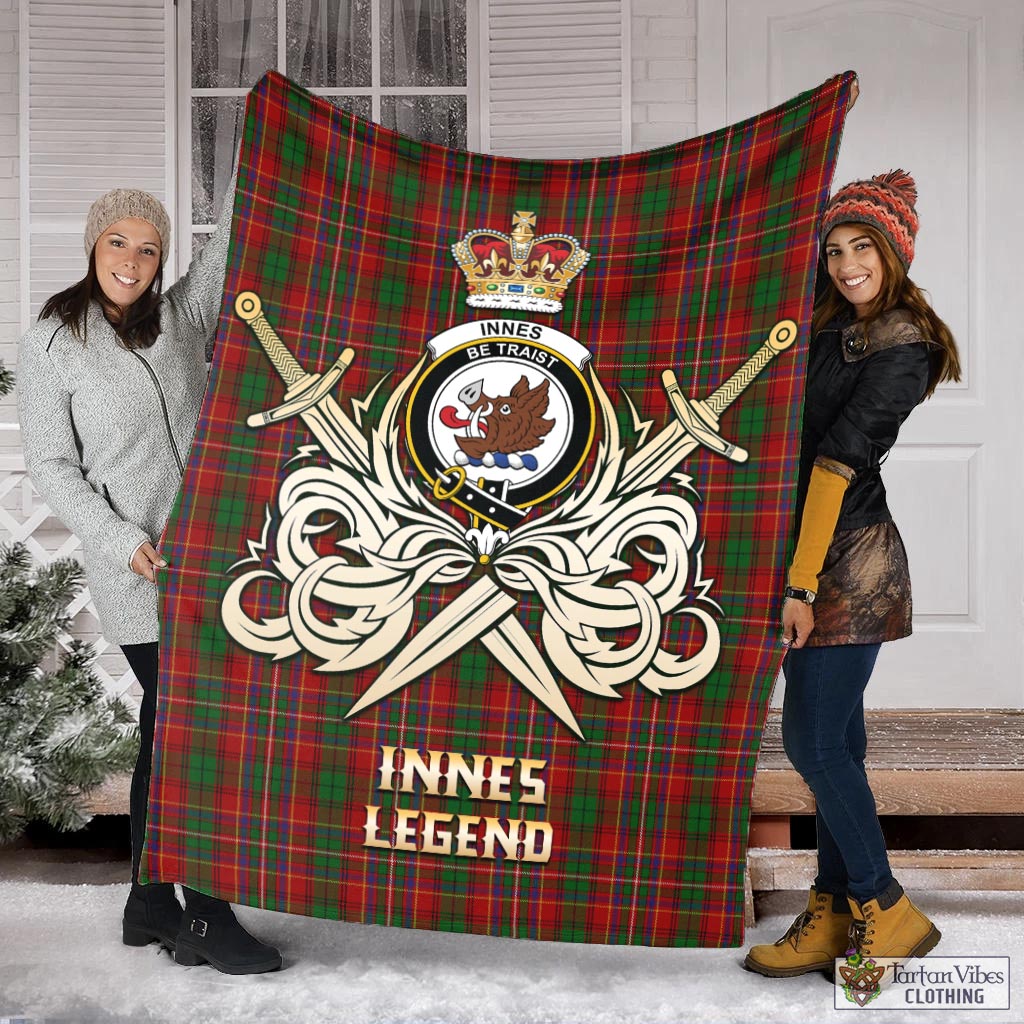 Tartan Vibes Clothing Innes Tartan Blanket with Clan Crest and the Golden Sword of Courageous Legacy