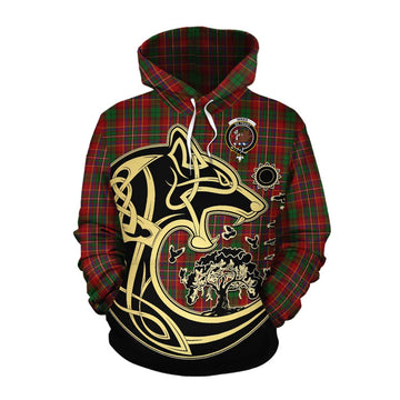 Innes Tartan Cotton Hoodie with Family Crest Celtic Wolf Style