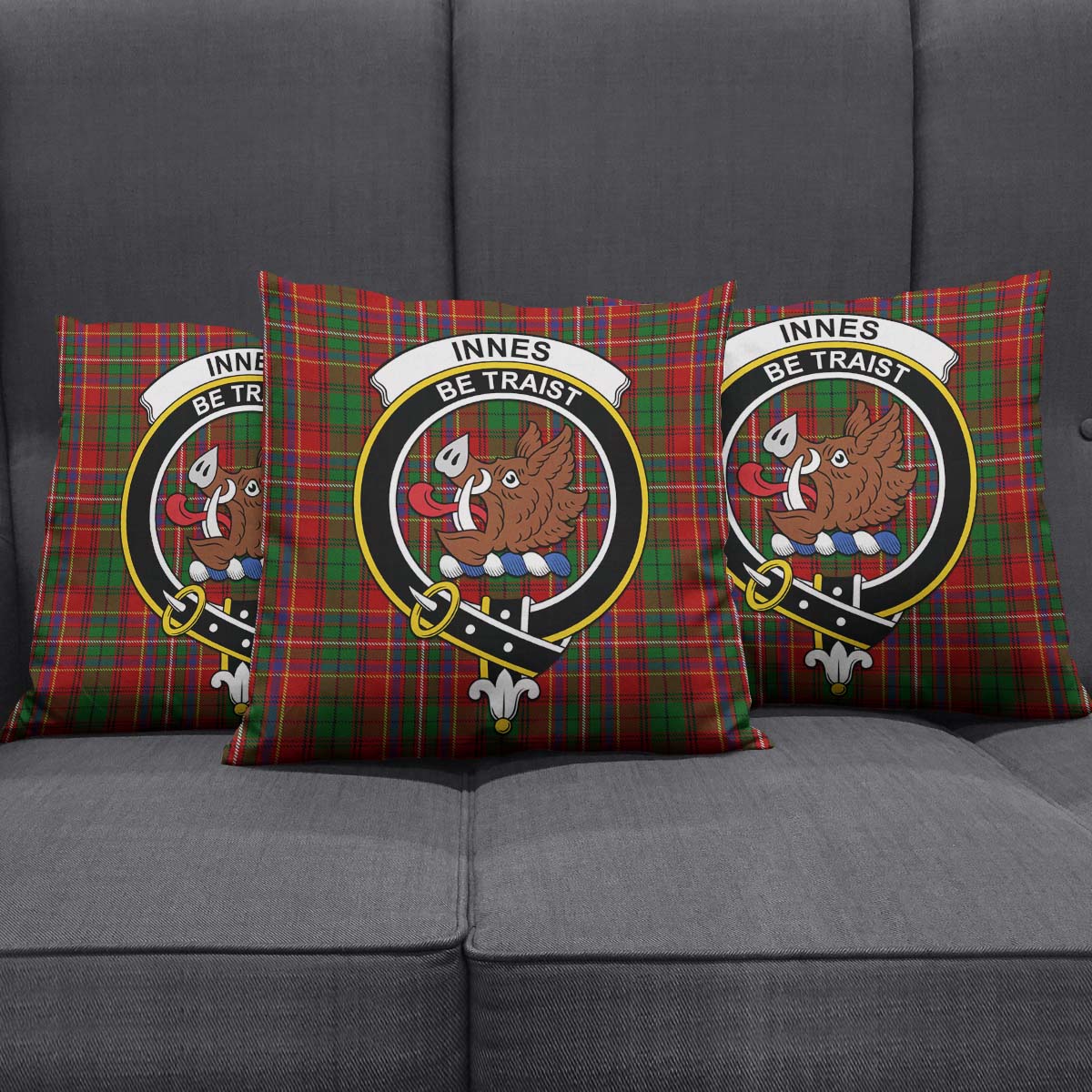 Innes Tartan Pillow Cover with Family Crest Square Pillow Cover - Tartanvibesclothing