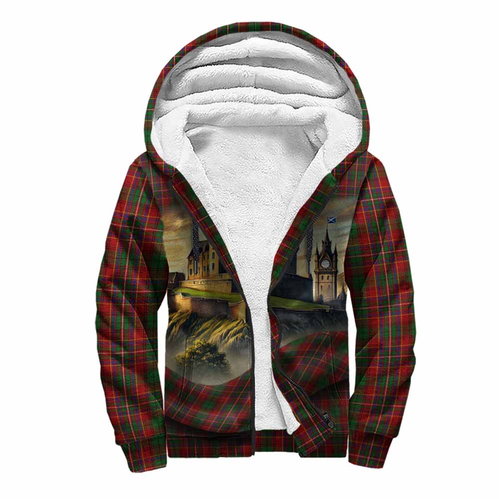 Innes Tartan Family Crest Sherpa Hoodie with Scottish Ancient Castle Style Unisex S - Tartan Vibes Clothing