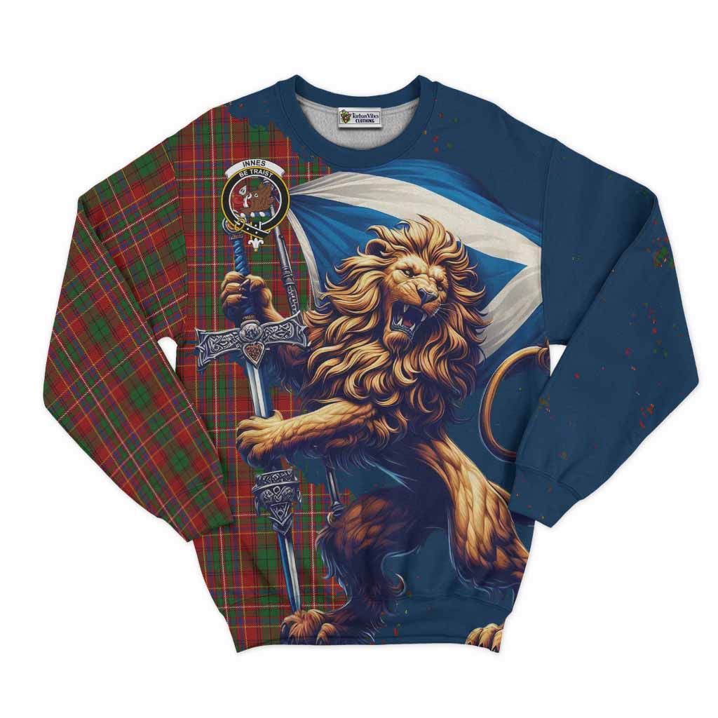 Tartan Vibes Clothing Innes Tartan Family Crest Sweatshirt with Scottish Majestic Lion