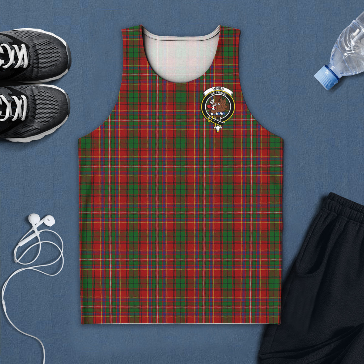 Innes Tartan Mens Tank Top with Family Crest 5XL - Tartan Vibes Clothing