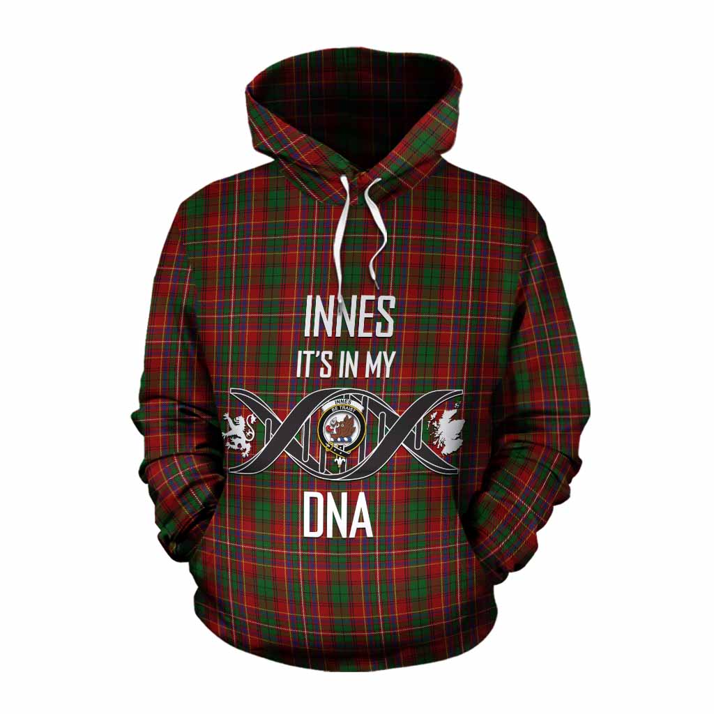 Tartan Vibes Clothing Innes Tartan Cotton Hoodie with Family Crest DNA In Me Style