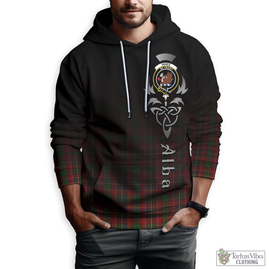 Tartan Vibes Clothing Innes Tartan Hoodie Featuring Alba Gu Brath Family Crest Celtic Inspired