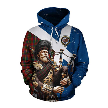 Innes Tartan Cotton Hoodie with Family Crest Scottish Bagpiper Vibes